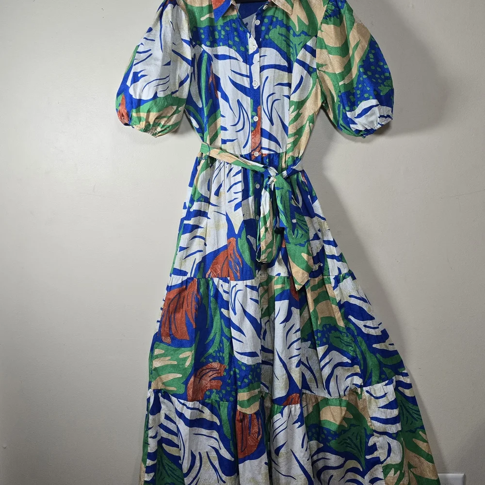 Flying Tomato Vibrant Leaf Print Maxi Dress 100% Cotton Size Large. - Picture 9 of 14
